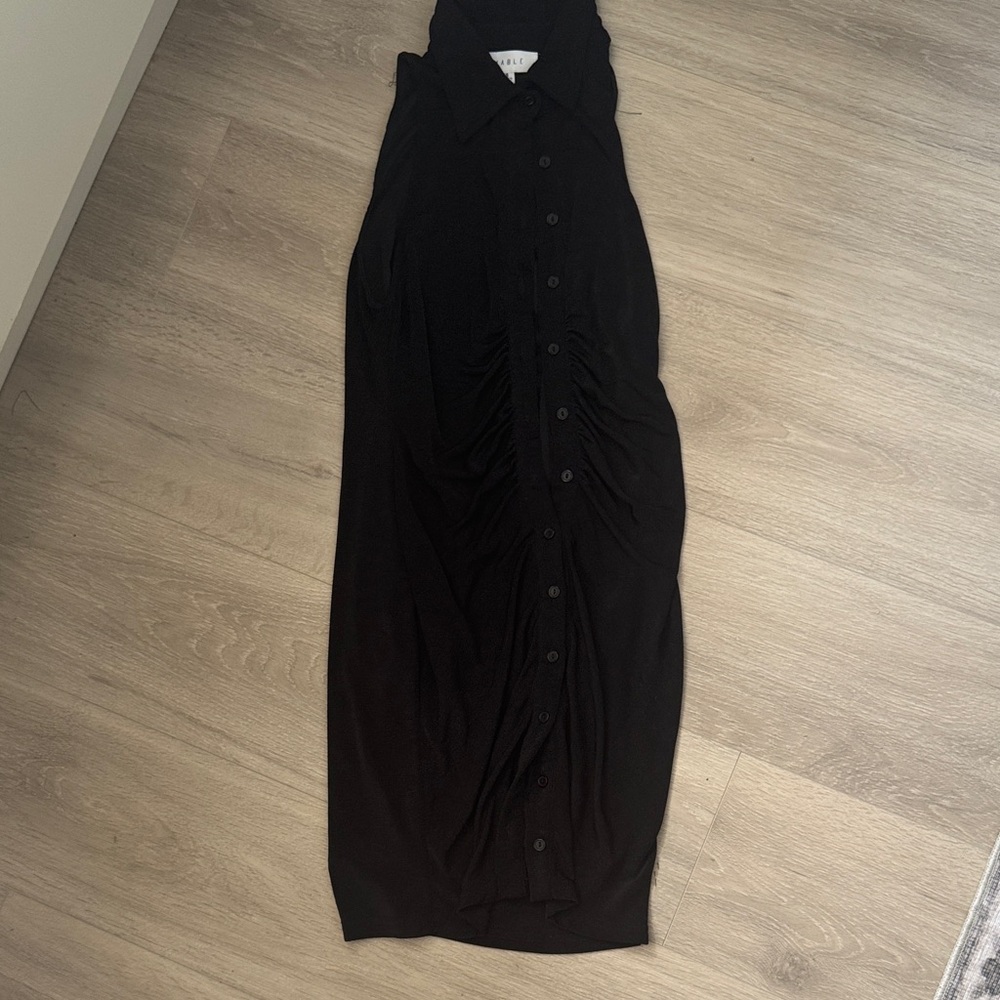 Women's Black Button-Front Sleeveless Collared Dress